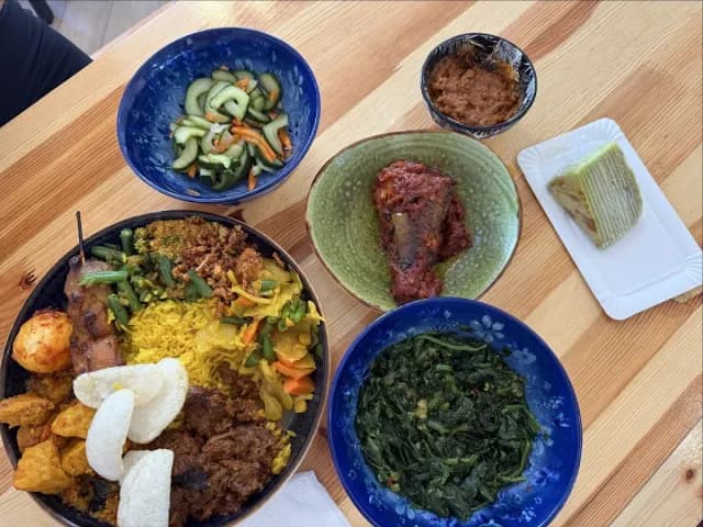 an indonesian rice plate at toko bersama, amsterdam
